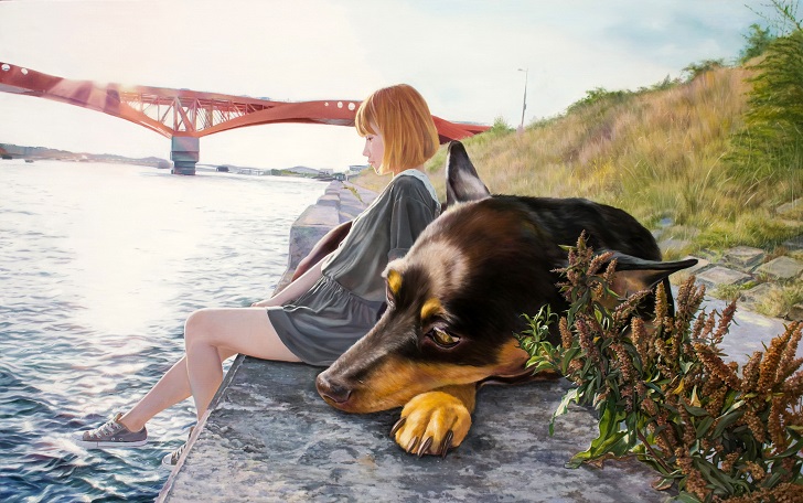 Фотография: Реалистичные рисунки гигантского пса и симпатичной кореяночки №2 - BigPicture.ru