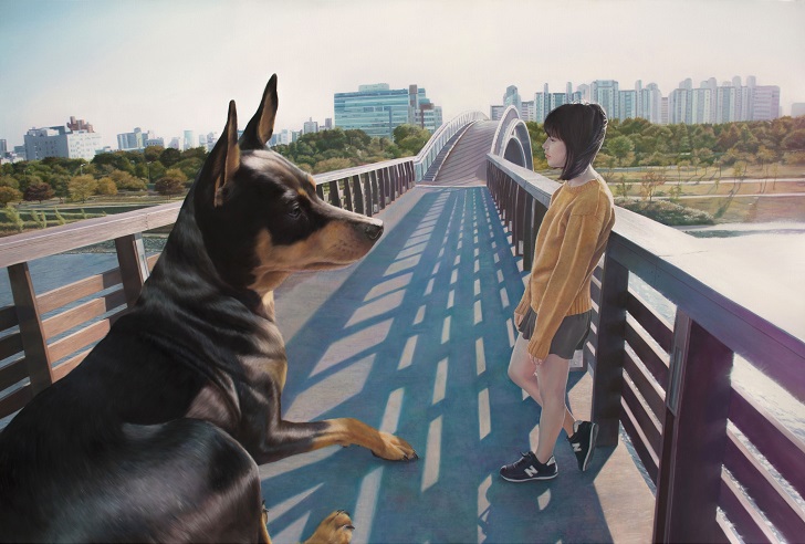 Фотография: Реалистичные рисунки гигантского пса и симпатичной кореяночки №3 - BigPicture.ru