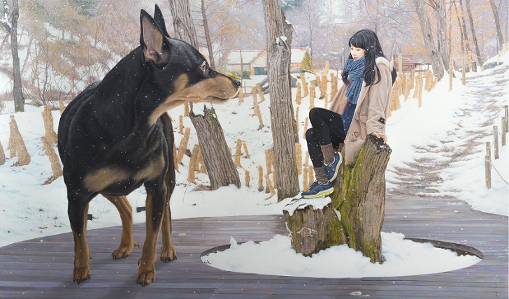 Фотография: Реалистичные рисунки гигантского пса и симпатичной кореяночки №6 - BigPicture.ru
