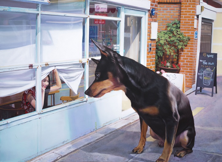 Фотография: Реалистичные рисунки гигантского пса и симпатичной кореяночки №7 - BigPicture.ru