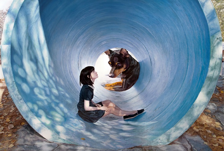 Фотография: Реалистичные рисунки гигантского пса и симпатичной кореяночки №8 - BigPicture.ru