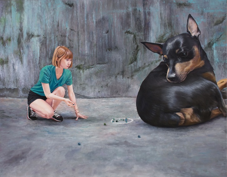 Фотография: Реалистичные рисунки гигантского пса и симпатичной кореяночки №10 - BigPicture.ru
