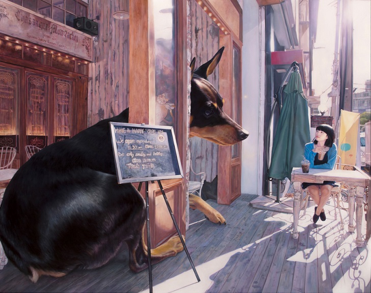 Фотография: Реалистичные рисунки гигантского пса и симпатичной кореяночки №11 - BigPicture.ru