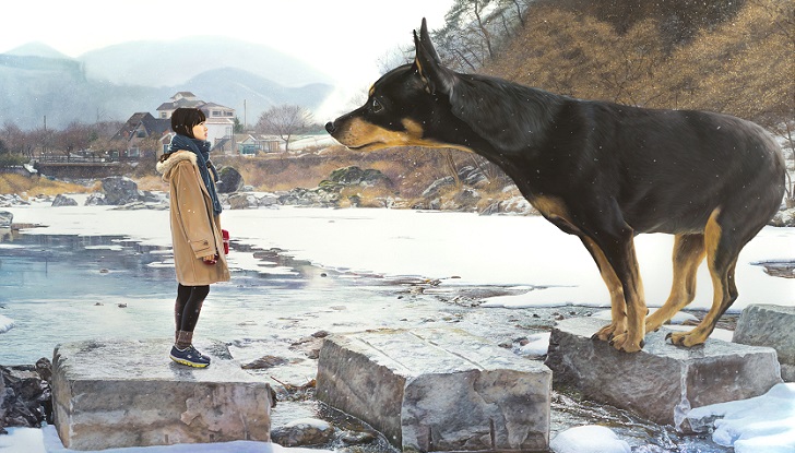 Фотография: Реалистичные рисунки гигантского пса и симпатичной кореяночки №14 - BigPicture.ru