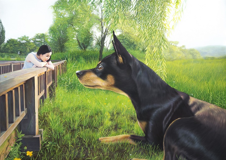 Фотография: Реалистичные рисунки гигантского пса и симпатичной кореяночки №15 - BigPicture.ru