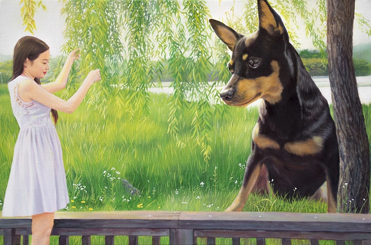 Фотография: Реалистичные рисунки гигантского пса и симпатичной кореяночки №16 - BigPicture.ru