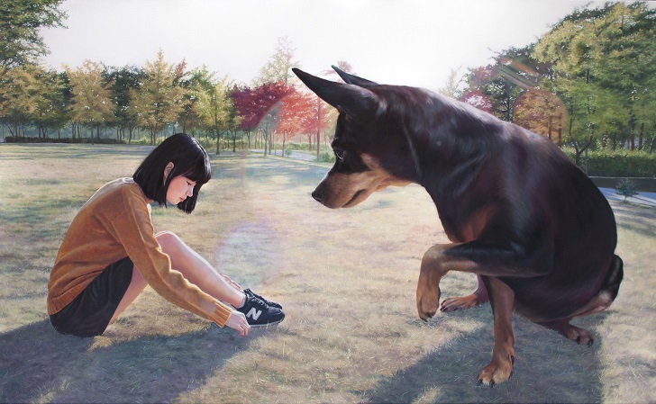 Фотография: Реалистичные рисунки гигантского пса и симпатичной кореяночки №18 - BigPicture.ru