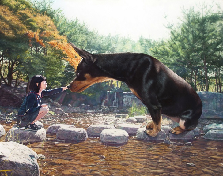 Фотография: Реалистичные рисунки гигантского пса и симпатичной кореяночки №19 - BigPicture.ru