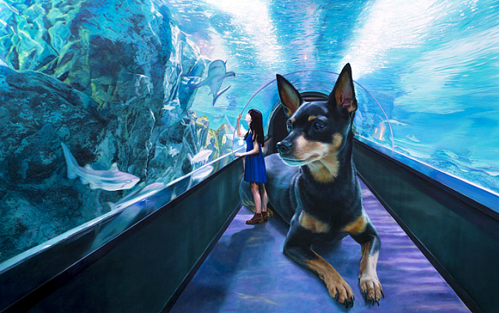 Фотография: Реалистичные рисунки гигантского пса и симпатичной кореяночки №1 - BigPicture.ru