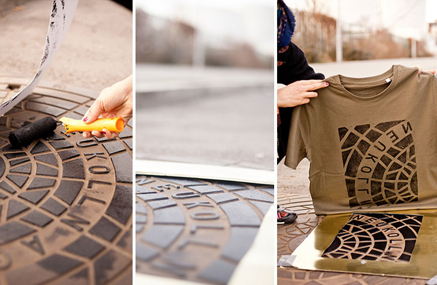 Фотография: Берлинские художники делают принты на футболках с помощью канализационных люков №3 - BigPicture.ru