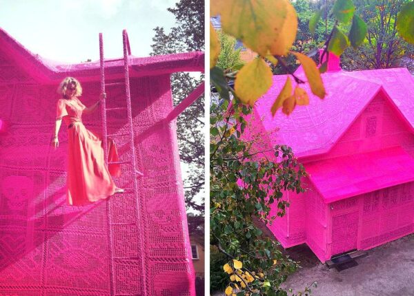 Вязаный розовый домик в Финляндии — дело умелых рук польского дизайнера