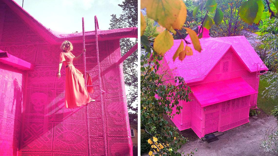 Фотография: Вязаный розовый домик в Финляндии — дело умелых рук польского дизайнера №1 - BigPicture.ru