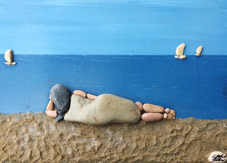 Фотография: Художник составляет удивительно реалистичные картины из камней, найденных на пляже №3 - BigPicture.ru