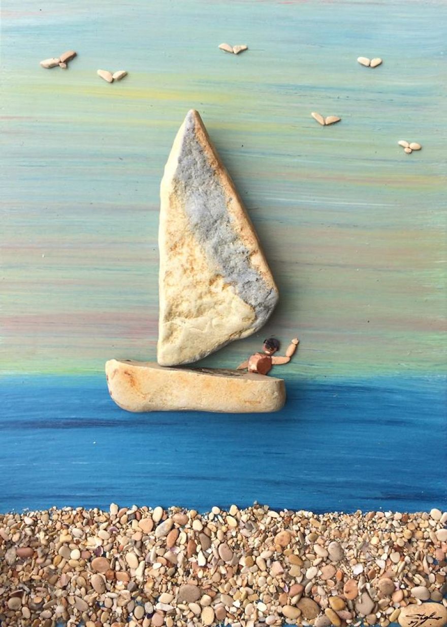 Фотография: Художник составляет удивительно реалистичные картины из камней, найденных на пляже №25 - BigPicture.ru