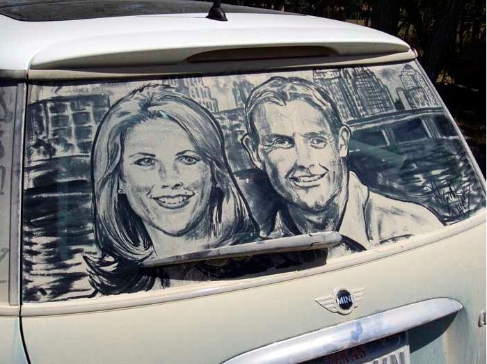 Фотография: Пыльная работа: художник пишет крутые картины на грязных стеклах машин №17 - BigPicture.ru