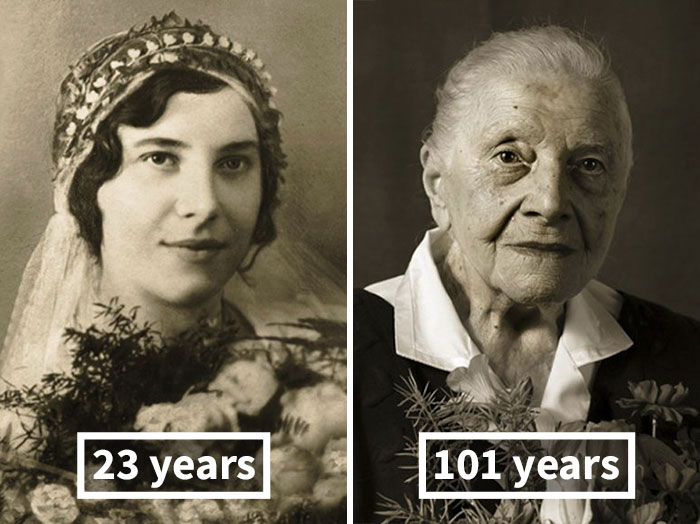«Лица века»: столетние долгожители в молодости и сейчас