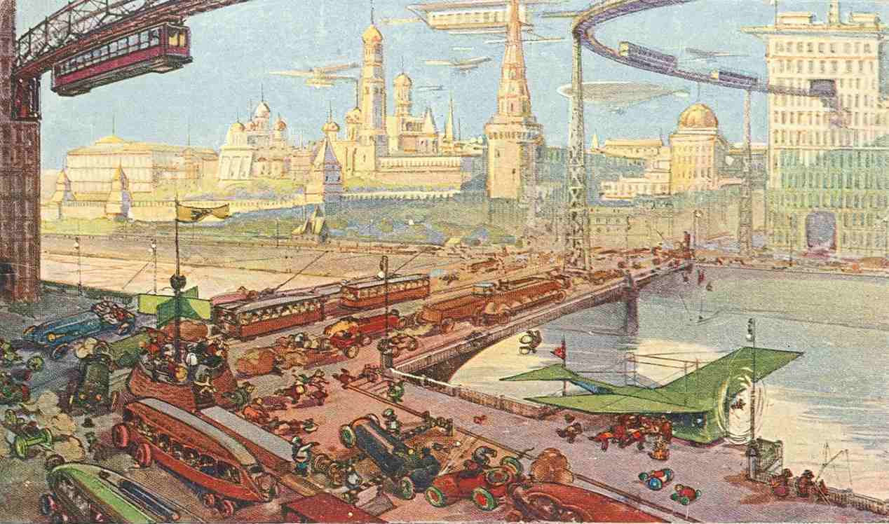 «На аэросалазках шмыгают сбитенщики»: Москва 22-23 веков на открытках 1914 года