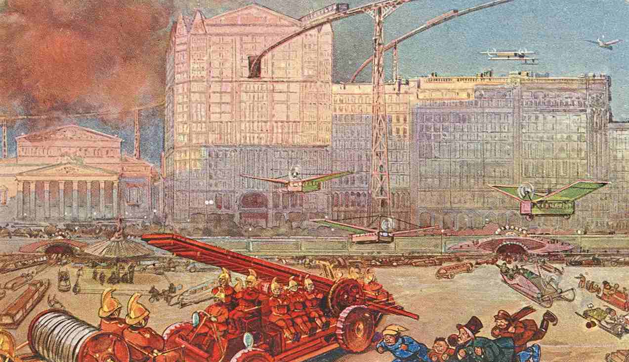 «На аэросалазках шмыгают сбитенщики»: Москва 22-23 веков на открытках 1914 года