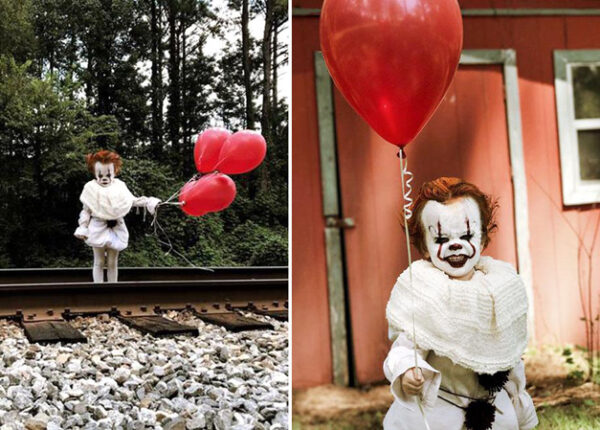 Стивен Кинг перекрестился: трехлетний мальчик косплеит клоуна-убийцу из фильма «Оно»