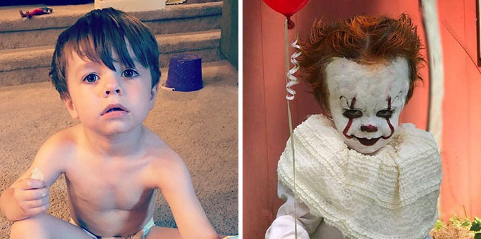 Фотография: Стивен Кинг перекрестился: трехлетний мальчик косплеит клоуна-убийцу из фильма 