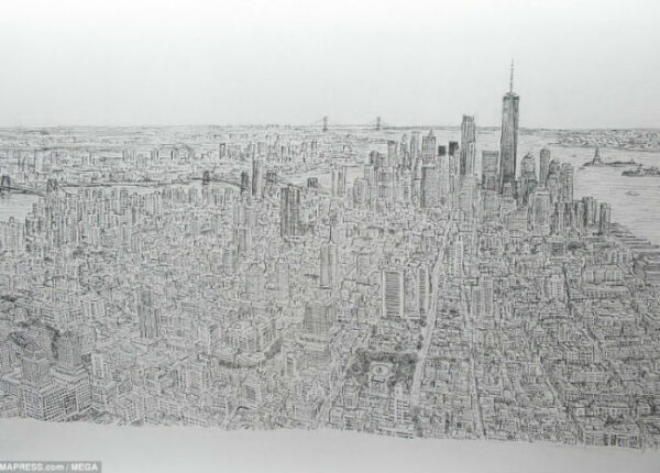 Художник-аутист взглянул на Манхэттен с вертолета и по памяти нарисовал его во всех деталях