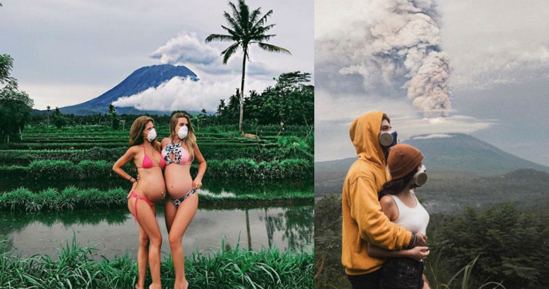 Фотография: Пока жители Бали уезжают подальше от вулкана, туристы фотографируются на фоне выбросов пепла №1 - BigPicture.ru