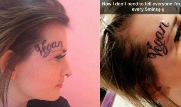 Девушка сделала на лице татуировку «Я веган», чтобы не говорить об этом каждые пять минут