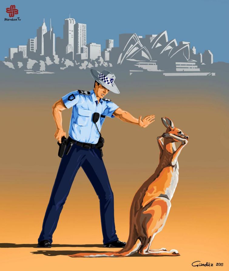 Фотография: Азербайджанский художник изобразил истинное лицо полиции по всему миру в сатирических иллюстрациях №4 - BigPicture.ru