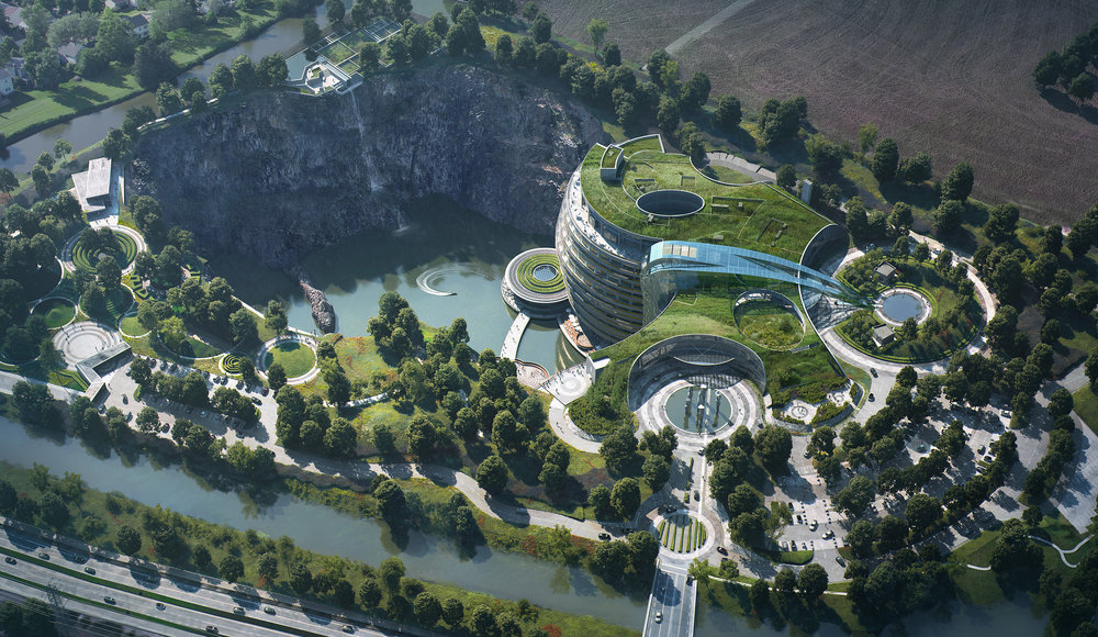 Фотография: В Китае откроется роскошный 18-этажный cпа-отель в заброшенном карьере №2 - BigPicture.ru