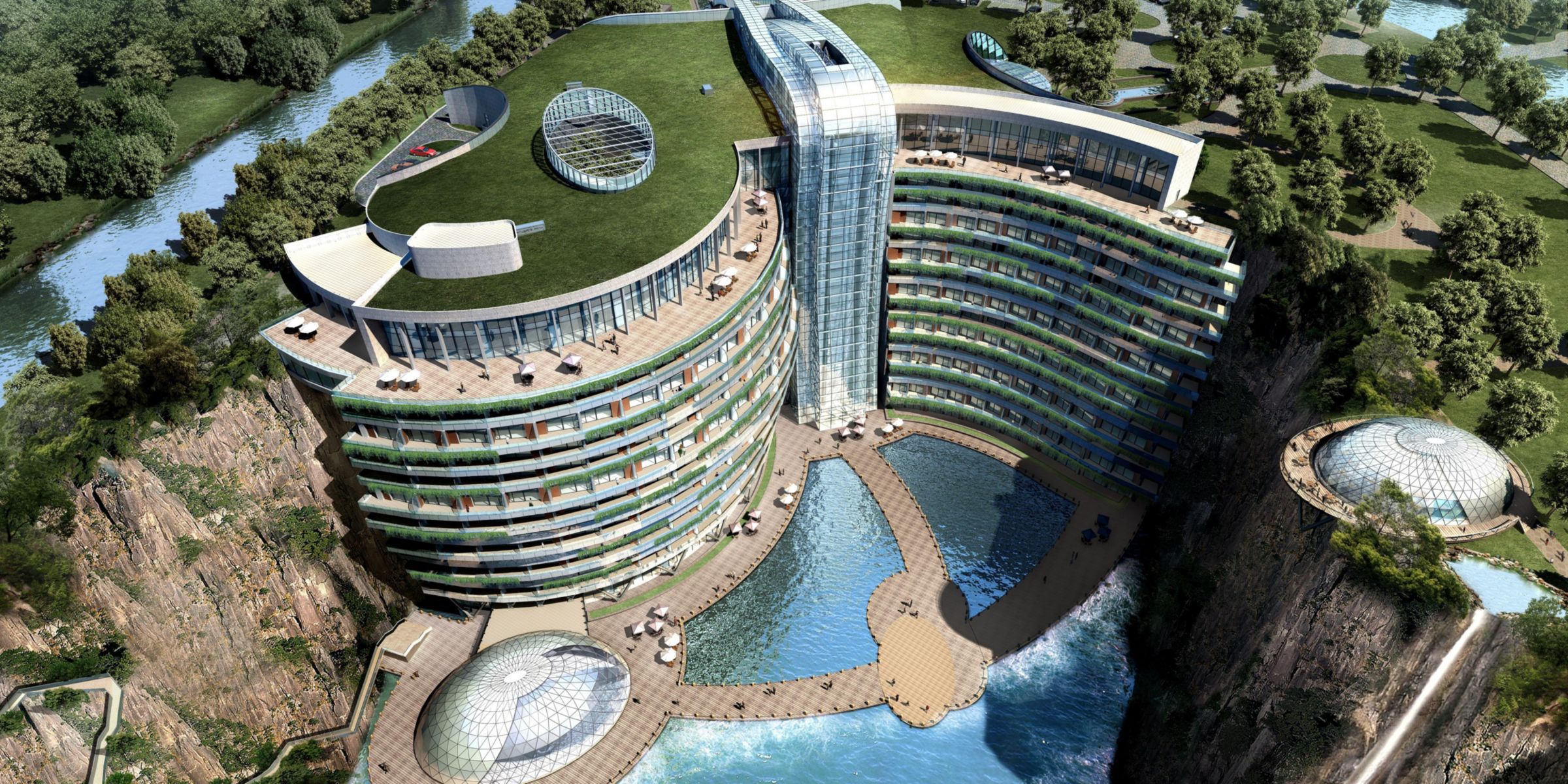 Фотография: В Китае откроется роскошный 18-этажный cпа-отель в заброшенном карьере №9 - BigPicture.ru