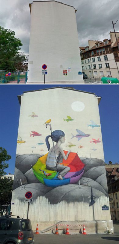 Фото чудесное превращение серых зданий в произведения искусства с помощью граффити