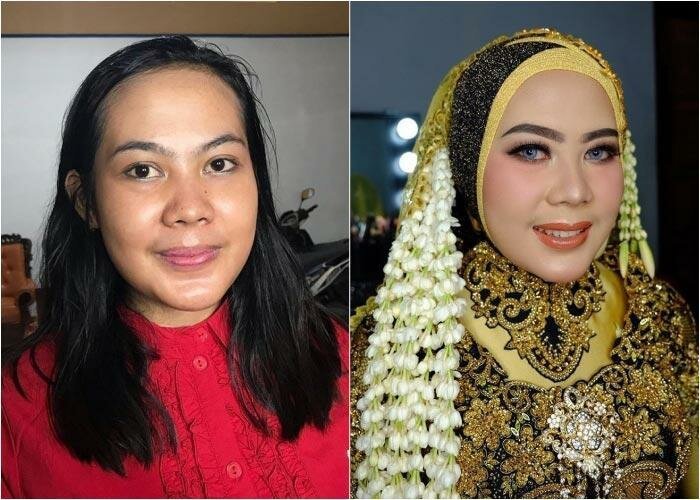 До и после макияжа азия