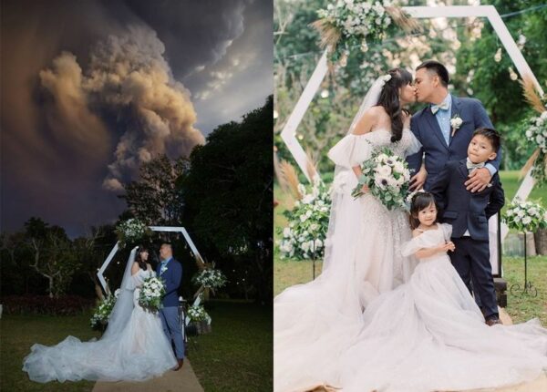 Брачная церемония на фоне извергающегося вулкана на Филиппинах