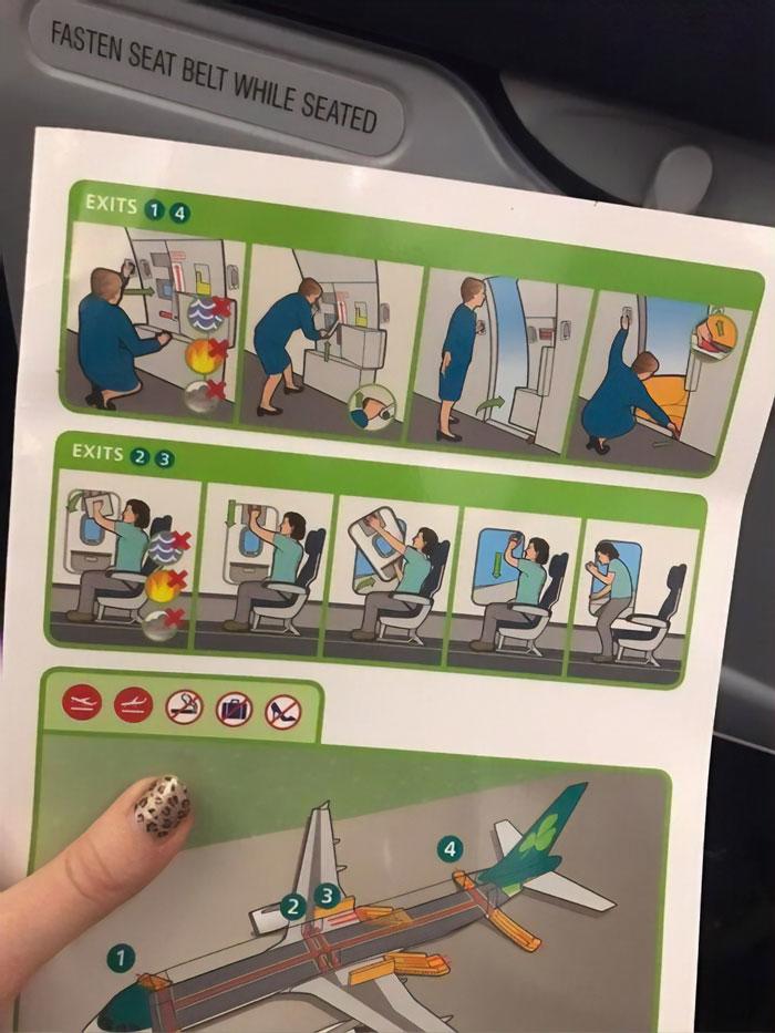 15 корявых карточек безопасности из самолетов, в которых художники даже не старались