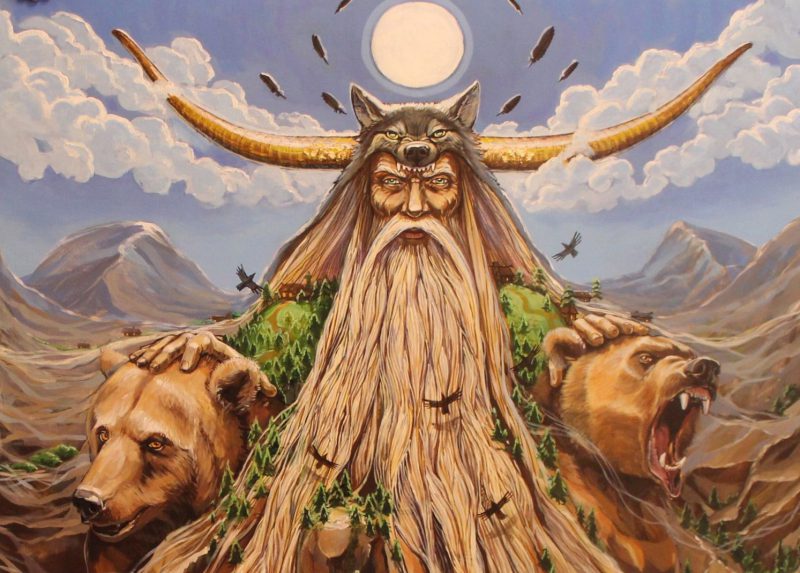 Велеса изображали в виде старца с рогами, которого повсюду сопровождали комы (медведи)