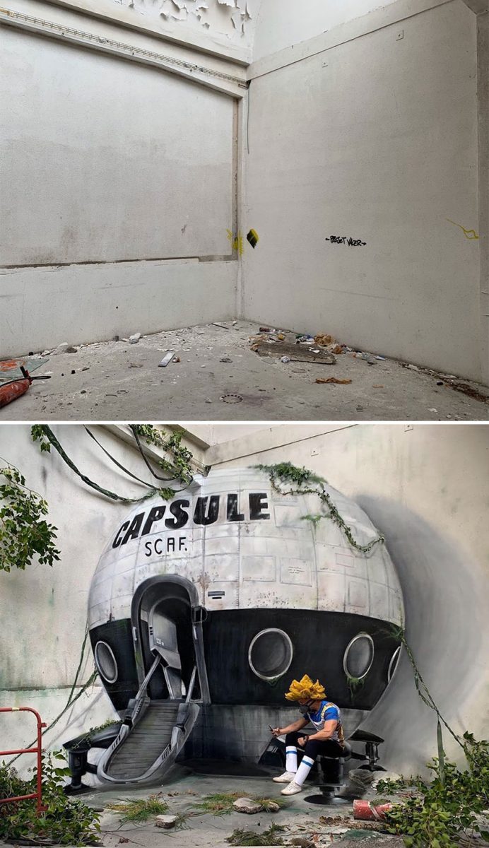 граффити SCAF, которые будто выпрыгивают из стен