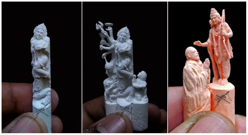 Парень из Индии вырезает невероятные крошечные скульптуры из маленьких мелков