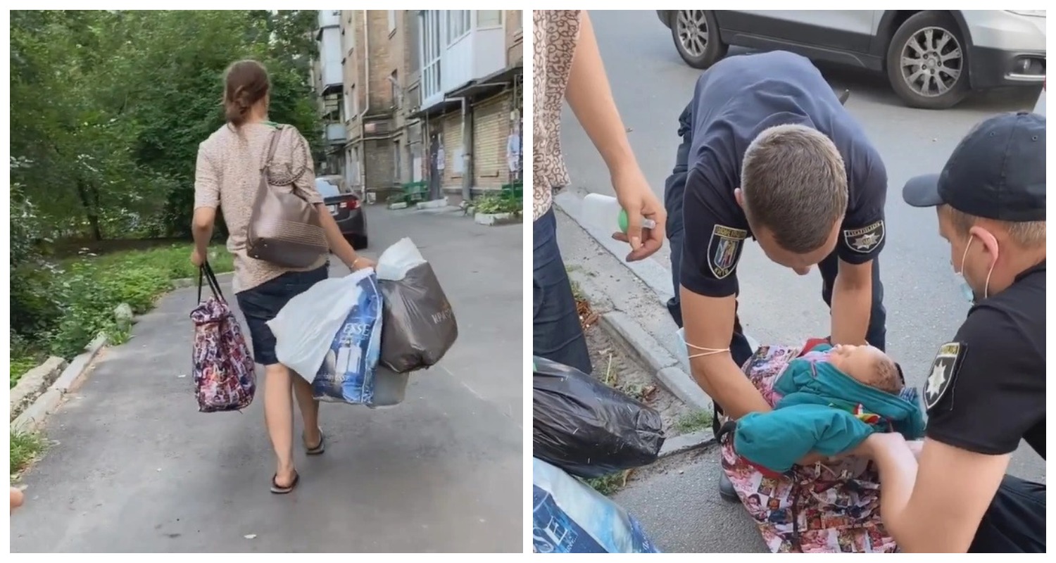 Фотография: В Киеве многодетная горе-мать несла новорожденного в сумке по жаре и пела колыбельную №1 - BigPicture.ru