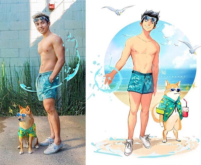 Фотография: 20 удивительных трансформаций: художник превращает себя и свою собаку в мультяшек №19 - BigPicture.ru