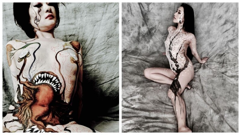 Фотография: Японский боди-арт от Гаку Азума: картины тушью на женских телах №1 - BigPicture.ru