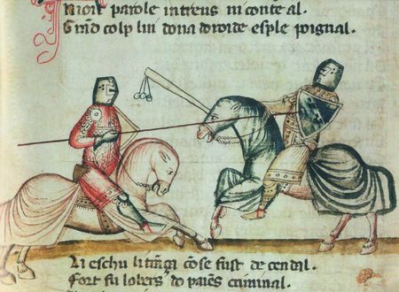 Рыцарь справа использует моргенштерн сразу с тремя ударными элементами