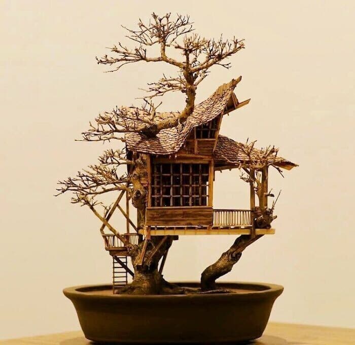 Фотография: Крохотные домики на деревьях бонсай от умельца Дейва Крика №4 - BigPicture.ru