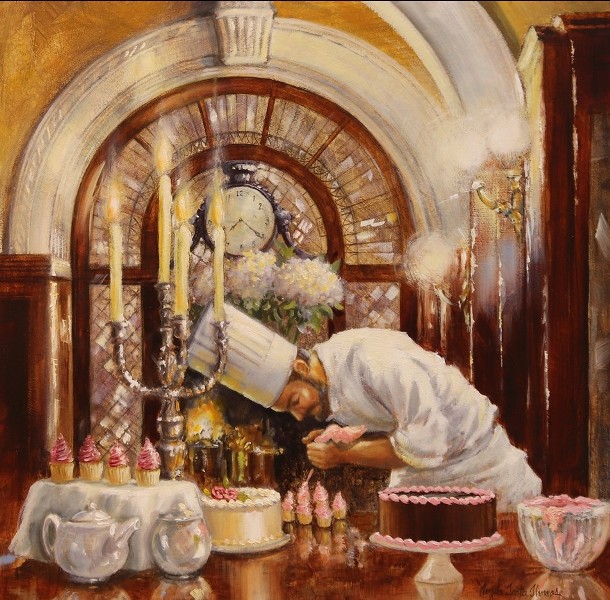 Женщина в вечернем платье лежит на подушках среди цветов портрет Анджелы Тротта Томас