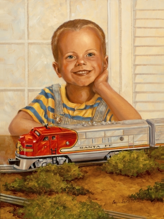 Натюрморт с пишущей машинкой Royal моделью поезда Pennsylvania и газетой Collier's картина Анджелы Тротта Томас