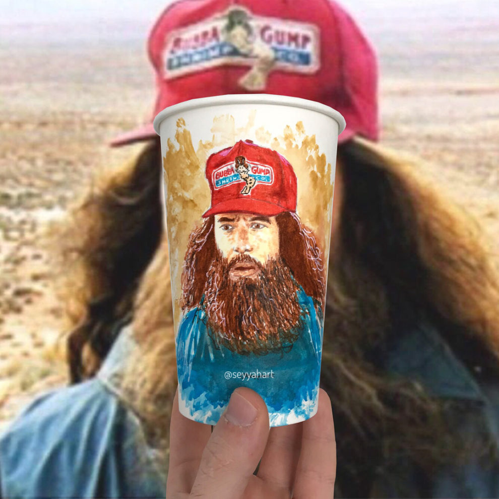 Форест Гамп на бумажном стаканчике &mdash; рисунок Берка Армагана