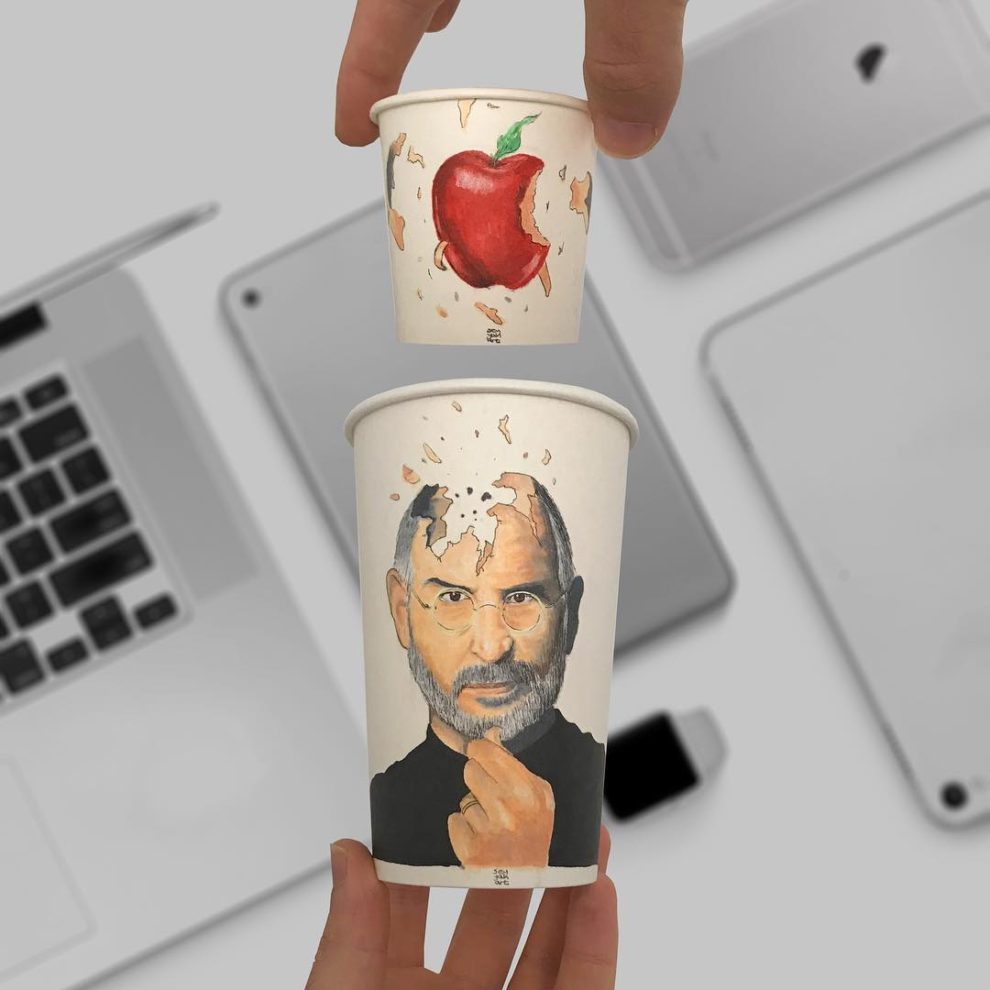 Стив Джобс на бумажном стаканчике &mdash; рисунок Берка Армагана