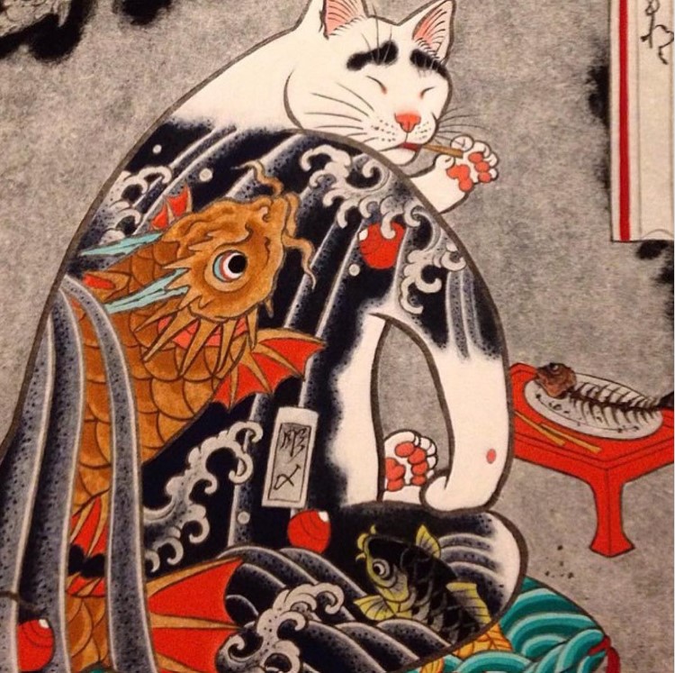 Bigpicture ru великолепные тату в виде татуированных кошек от японского художника 03