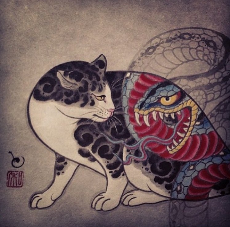 Bigpicture ru великолепные тату в виде татуированных кошек от японского художника 04