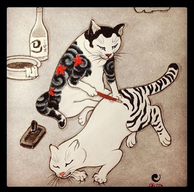 Bigpicture ru великолепные тату в виде татуированных кошек от японского художника 07