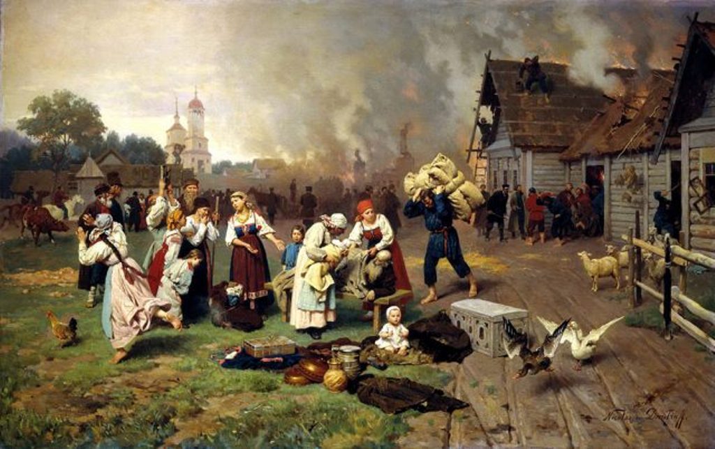 Bigpicture.ru Н.Д. Дмитриев-Оренбургский. Пожар в деревне. 1879 г.